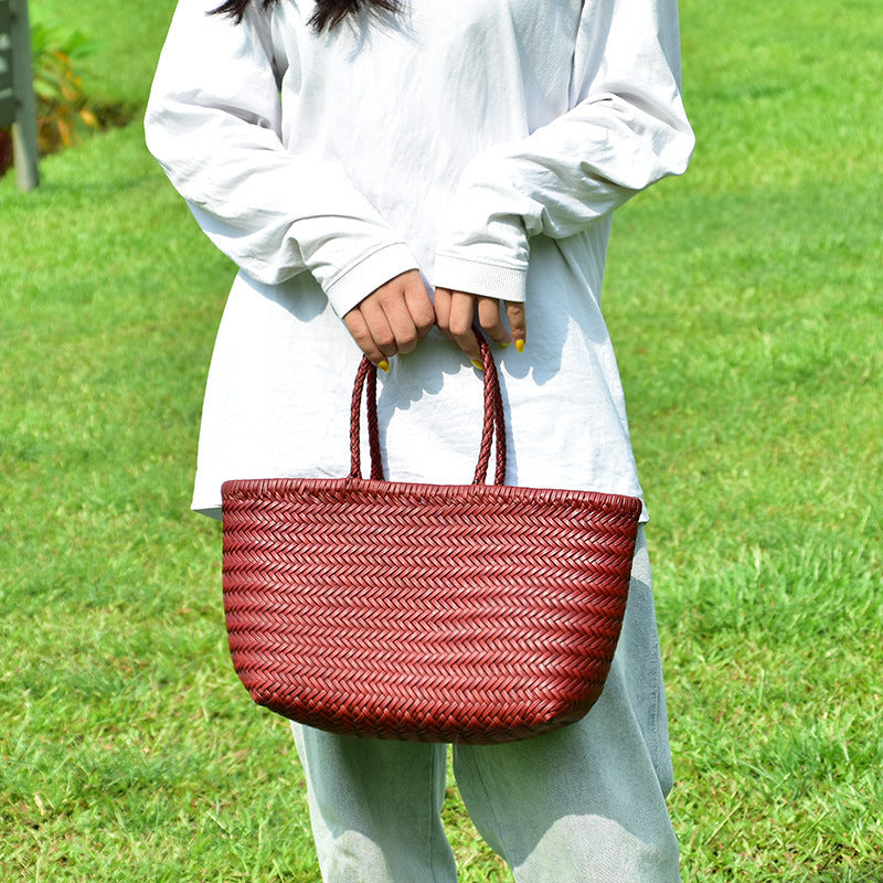 Leather Handwoven Tote Bag