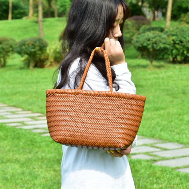 Leather Handwoven Tote Bag